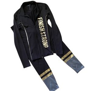 Athletic matching outfit, leggings and zip up jacket, small & medium
